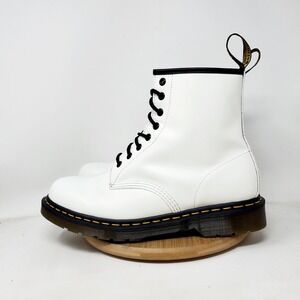 Dr Martens 1460 Boots Mens 10 White Leather 8 Eye Tall Lace Up Punk Goth Shoes
